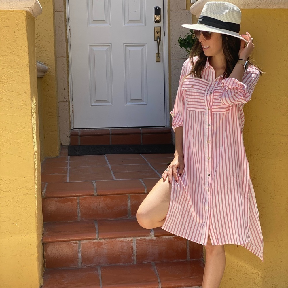 Kaylee Kollection Pink & White Stripe Shirt Dress